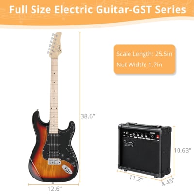 Glarry GST HSS Pickups Electric Guitar w/20W Amplifier - Sunset image 3