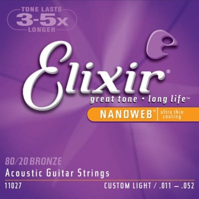 Elixir Nanoweb 80/20 Bronze  Custom Light .011-.052 image 1