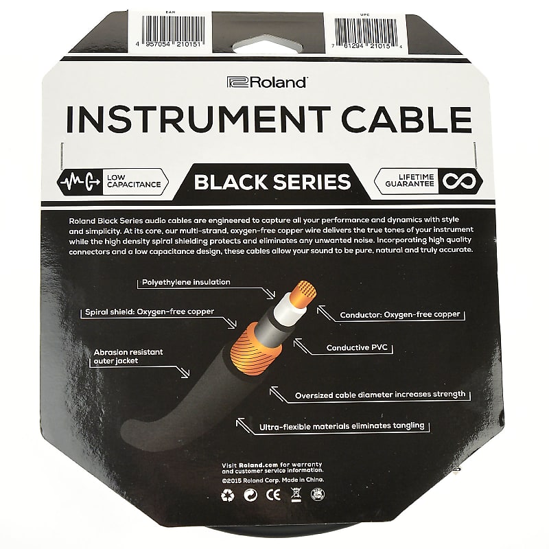 Roland Black Series 20ft A/S 1/4” Instrument Cable image 1