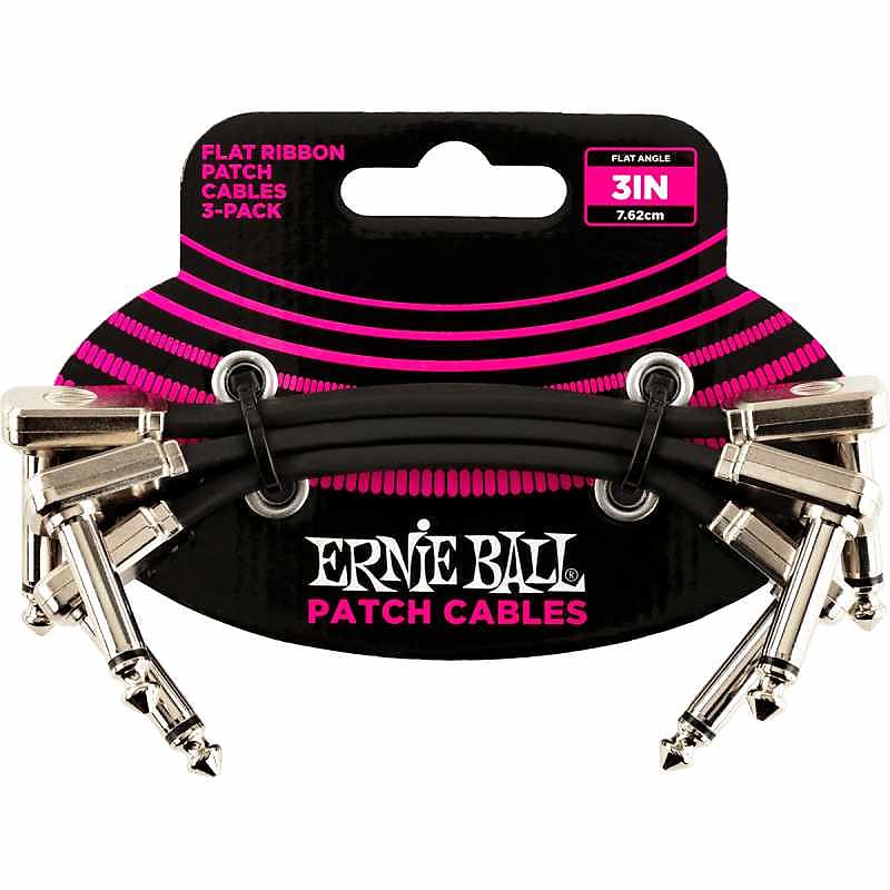 Ernie Ball 6220 Cables instrument patch pack de 3 - coudé fin & plat - 7,5 cm image 1