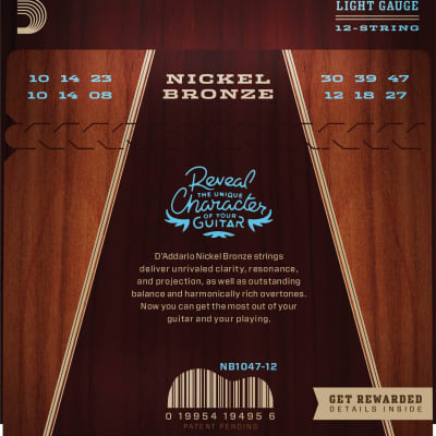D'Addario NB1047-12 Nickel Bronze Acoustic Guitar Strings, 12-String, Light 10- image 3