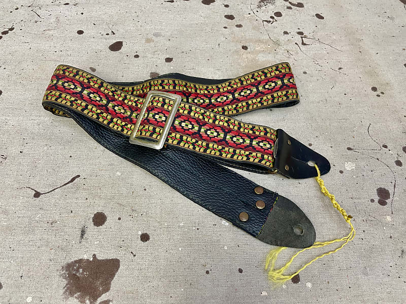 Vintage Ace Style Guitar Strap Woven Red, Yellow, and Black Circa 1960's 1970's image 1