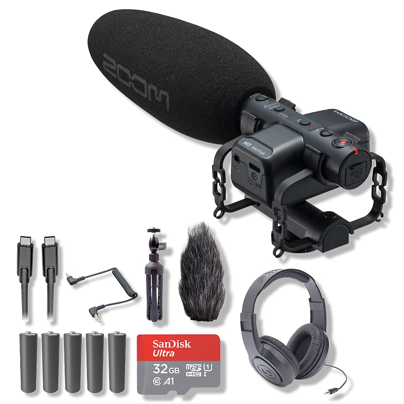 Zoom M3 MicTrak Shotgun Microphone and Recorder with 5x AA Batteries, USB-C  to USB-C Cable, 32GB microSD Card with Adapter, Zoom TPS-5 Tabletop Tripod 