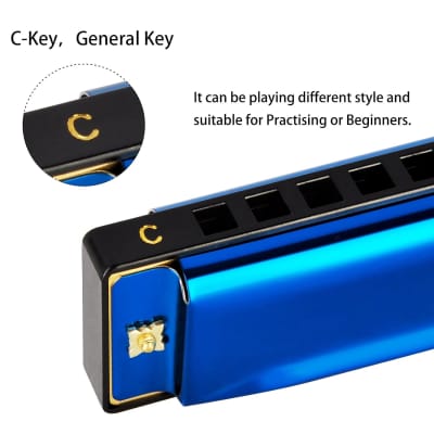 Blues Harmonica Mouth Organ 10 Hole C Key With Case, Diatonic Harmonica For Professional Player, Beginner, Students Gifts, Adult, Friends, Gift Blue image 2