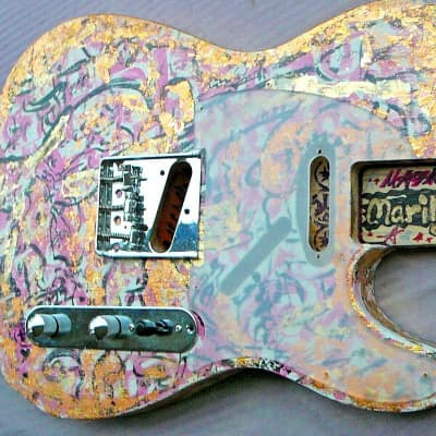 Massa Guitars USA Telecaster Guitar Body Marilyn Monroe 24K GoldLeaf  Haring Top 2022 image 2