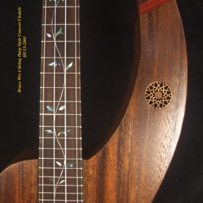 Bruce Wei Acacia LEFT-HAND 4 String Harp Style Concert Ukulele, Low G, Vine inlay  HU15-2001 image 9