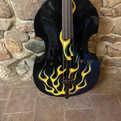 4/4 Electric/Acoustic Jazz Bass - 2005 - Gloss with Flame Made in Romania image 5