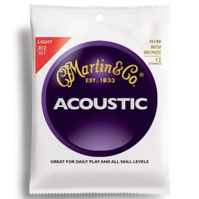 Martin M190 Traditional 80/20 Bronze Light 12-String Acoustic Guitar Strings 10-47 image 1
