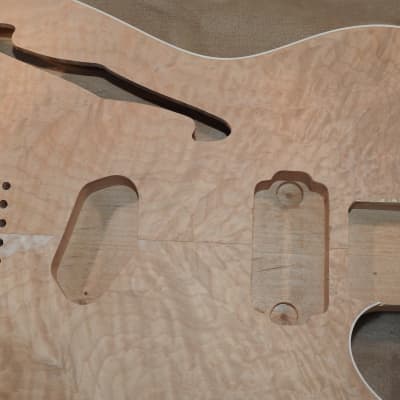 Unfinished Telecaster Body Semi-Hollow W/F-Hole Book Matched Figured Quilt Maple Top 2 Piece Premium Alder Back White Binding Chambered Very Light 2lbs 12.5oz! image 7