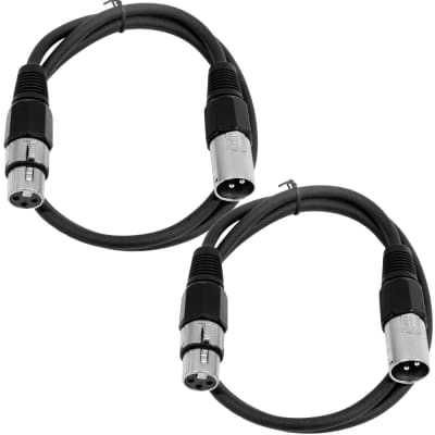2 Pack of XLR Patch Cables 2 Foot Extension Cords Jumper - Black and Black image 3