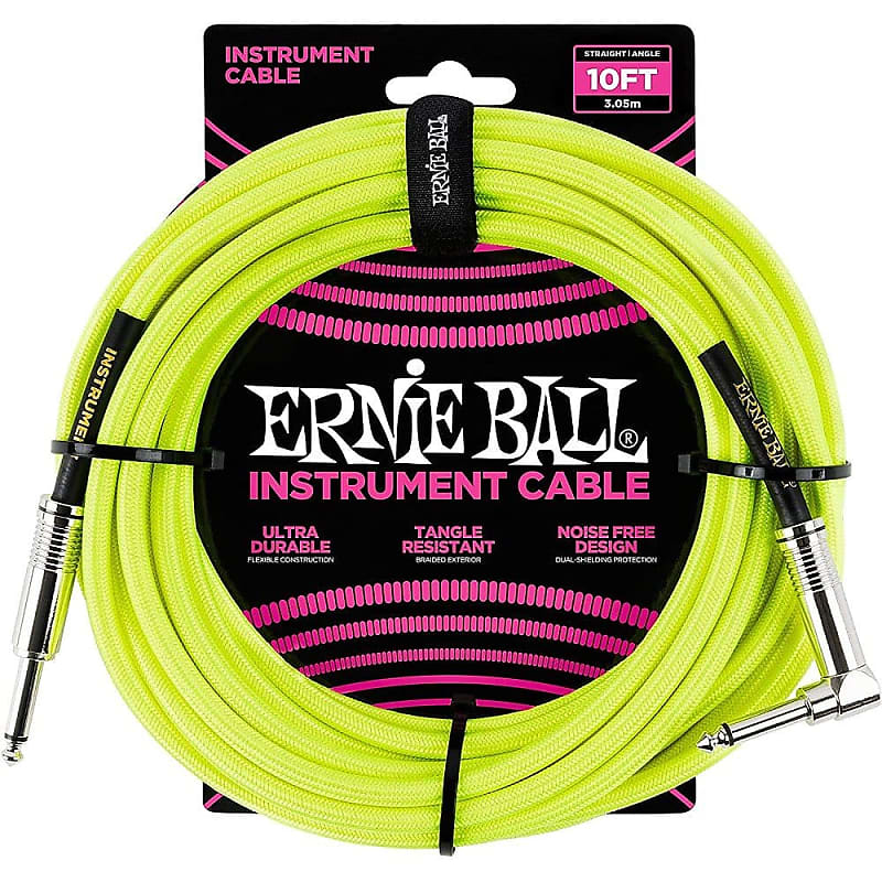 Ernie Ball 1/4" TS Straight to Right-Angle Braided Instrument Cable - 10' image 1