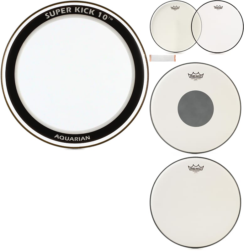 Aquarian Super Kick 10 Clear Bass Drumhead 22 inch Bundle with Remo  Ambassador Coated 2-piece Snare Drum Propack 14 (6 Items)
