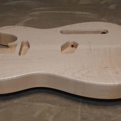 Unfinished Telecaster Body Book Matched Figured Flame Maple Top 2 Piece Alder Back Chambered, Standard Tele Pickup Routes 4lbs 1.3oz! image 6