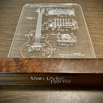 Gibson Les Paul Guitar Patent, Edge Lit Acrylic LED Sign Display, Figured Walnut,Laser Engraved image 4