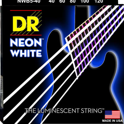 DR NWB5-40 Neon White Bass Guitar Strings; 5-String Set gauges 40-120 image 1