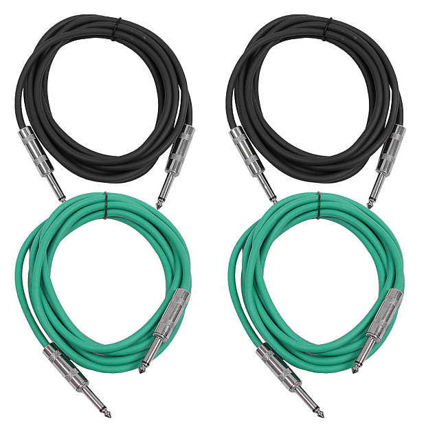 4 Pack of 10 Foot 1/4" TS Patch Cables 10' Extension Cords Jumper - Black & Green image 1