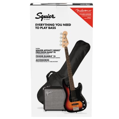 Squier Affinity Series Precision Bass PJ Electric Guitar Pack with Rumble 15 120V Amplifier, Laurel Fingerboard, 3-Color Sunburst image 14