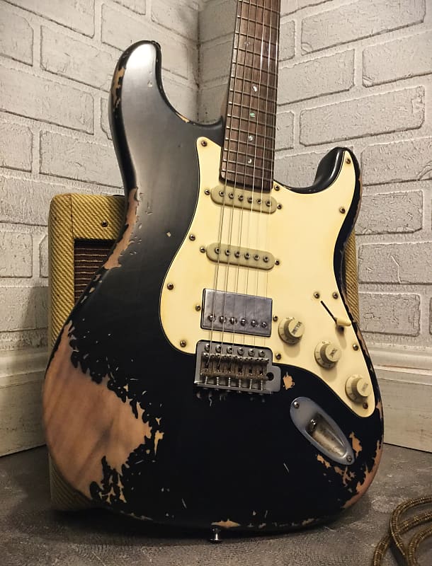 Relic Strat Style Electric Guitar Road Worn Black by Nate's | Reverb