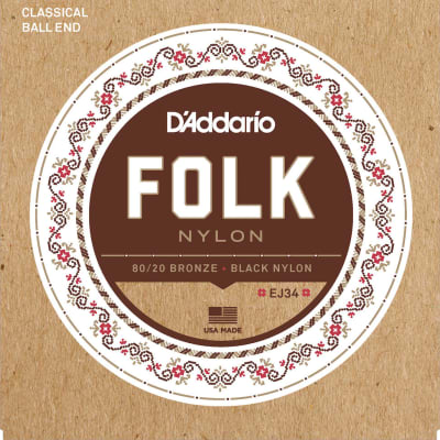 D'Addario EJ34 Folk Nylon Guitar Strings, Ball End, 80/20 Bronze/Black Nylon image 1