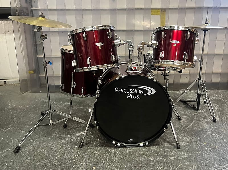 Percussion Plus 5-Piece Drum Set w/ Hardware & Cymbals, Wine | Reverb