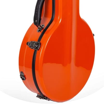 Crossrock Fiberglass Banjo Case-Fits Mastertone & Most 5-String Styles, with Interior Compartment, Backpack Straps, Hygrometer, TSA Lock-Orange for sale