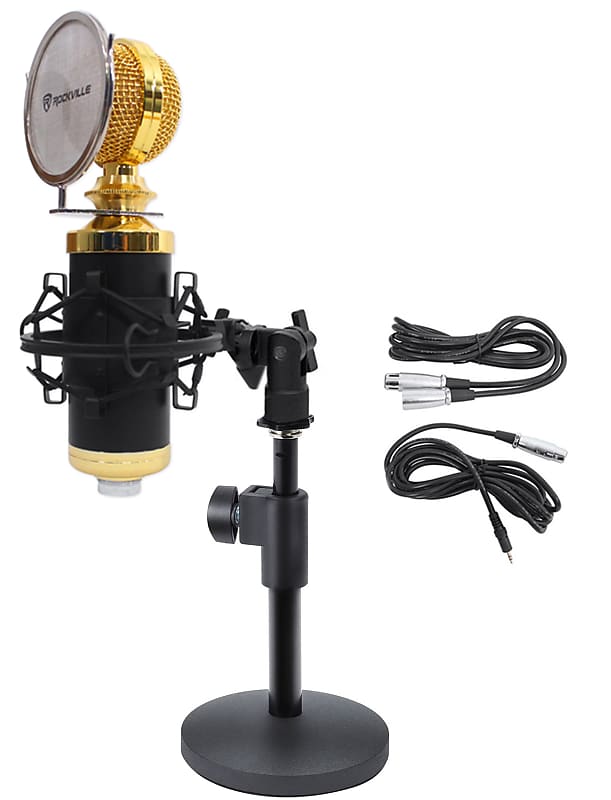 Rockville Podcast Recording Studio Desktop Microphone Mic Stand