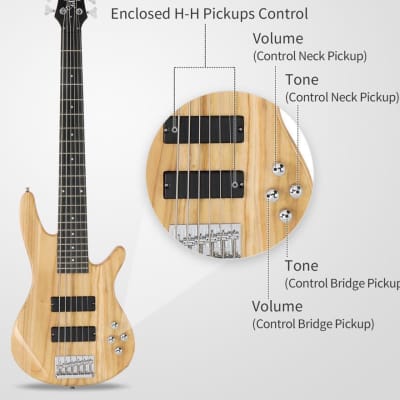Full Size GIB 6 String H-H Pickup Electric Bass Guitar for Beginner & Bag image 3