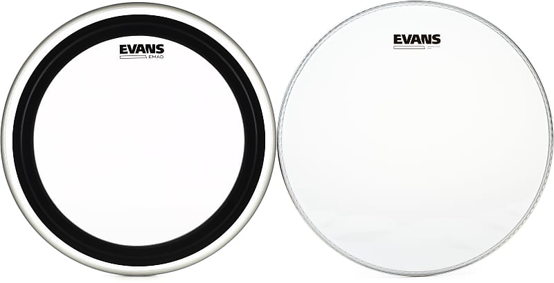 Evans EMAD Clear Bass Drum Batter Head - 18 inch  Bundle with Evans Snare Side Clear Drumhead - 14 inch image 1