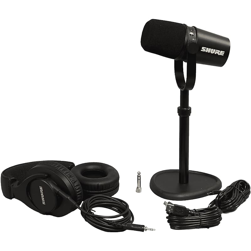 Shure MV7 Podcast Microphone Kit with Tabletop Tripod and