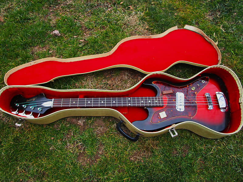 Harmony  Silhouette H-25 Bass Guitar, Late 1960's, USA, Cherryburst, Dearmond Pickup, Caseburst image 1