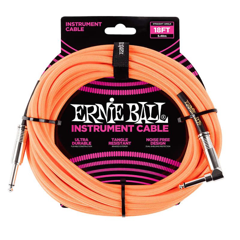 Ernie Ball 6084  BRAIDED INSTRUMENT CABLE STRAIGHT/ANGLE 18FT - NEON ORANGE image 1