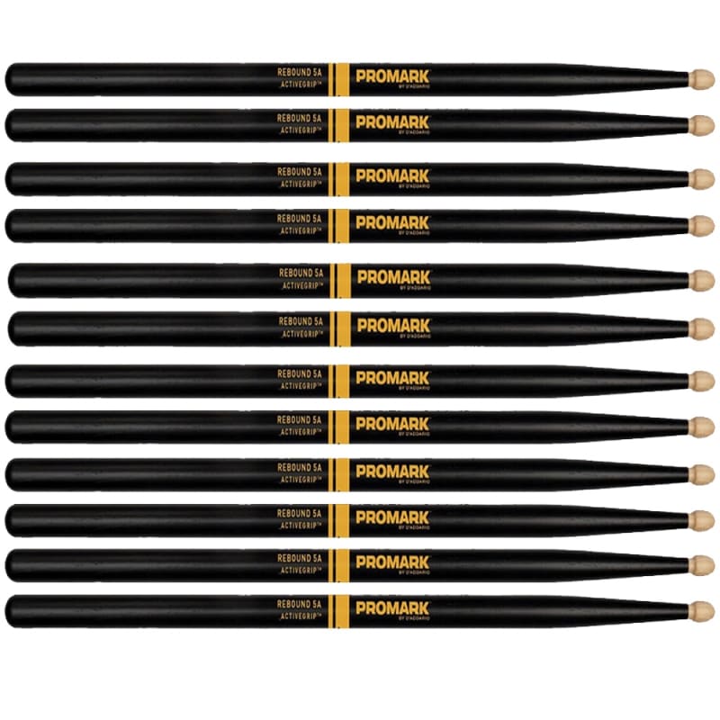 6 PACK Promark ActiveGrip Rebound 5A Drumsticks, Acorn Tip, Black, R5AAG-6