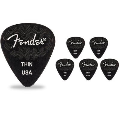Fender 351 Shape Wavelength Celluloid Guitar Picks (6-Pack), Black Thin image 2