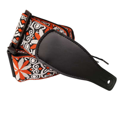 Orange Red Black White Retro Jacquard Guitar Strap image 5