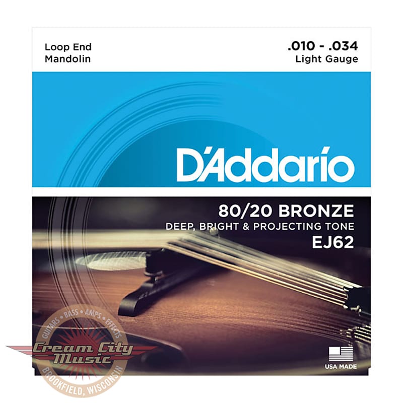 D'Addario EJ62 80/20 Phosphor Bronze Light Mandolin Strings .010 - .034 image 1