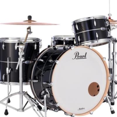 Pearl Masters Maple Complete 3-Piece Shell Pack, Piano Black w/ Silver Stripe image 1