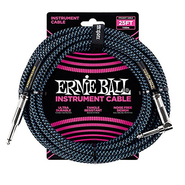 Ernie Ball P06060 1/4" TS Straight to Right-Angle Braided Instrument Cable - 25' image 1
