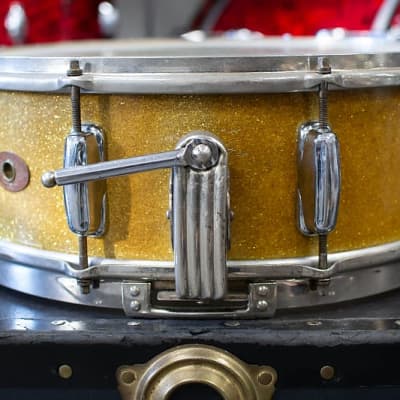 1950s Slingerland 5x14 Sparkling Gold Pearl Super Gene Krupa Snare Drum image 2