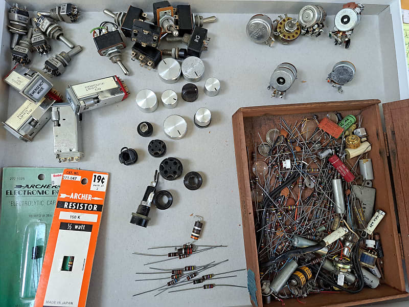 Lot Of Potentiometers, Capacitors, Resistors, Knobs, 