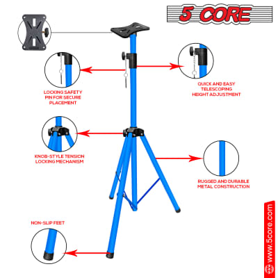 5 Core Speaker Stand Tripod 2 Pcs Sky Blue Lightweight PA DJ Speakers Pole Mount Stands Professional with Mounting Bracket Height Adjustable 40 to 72 Inch  SS ECO 2PK SKY BLU WoB image 2