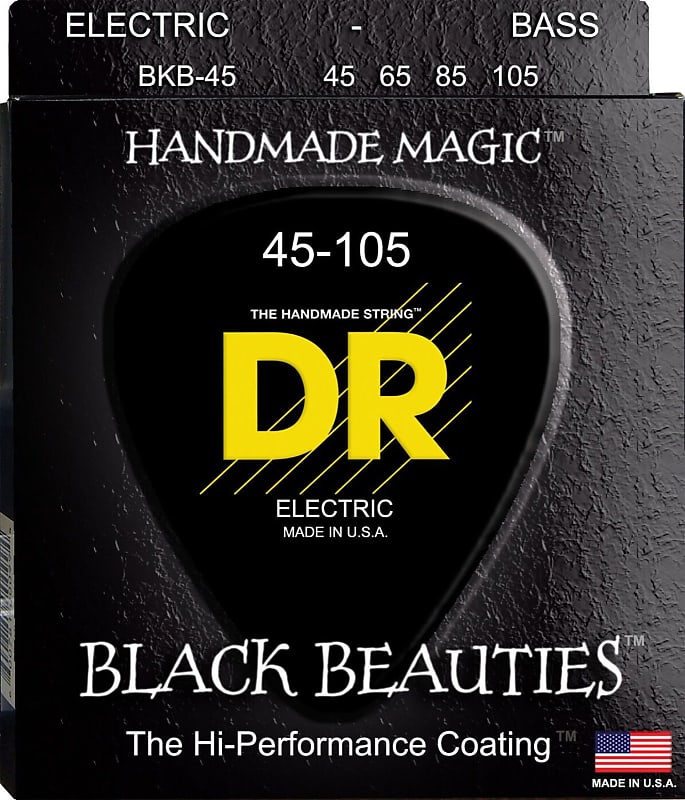 DR BKB-45 4 string Black Beauties Black Coated Bass Guitar Strings 45-105 MED  Black image 1