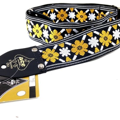 Ace Guitar Strap  Vintage Style  Yellow and White Flowers Lennon Rooftop
