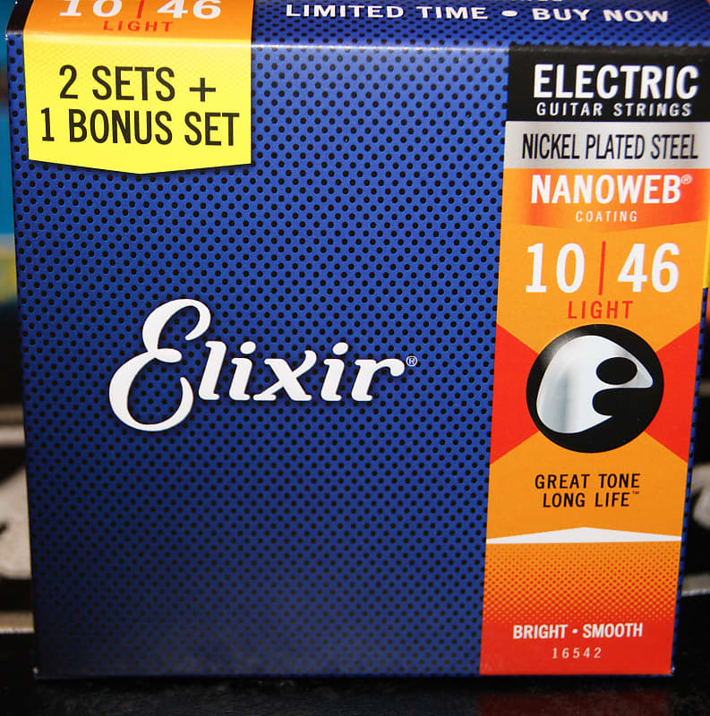 Elixir 16542 Nanoweb 10-46 electric guitar strings triple | Reverb UK