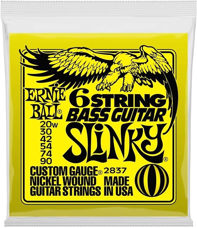 Ernie Ball 6-String Short Scale Bass Slinky Nickel Wound Electric Guitar Strings, 20w-90 Gauge (P02837) image 1