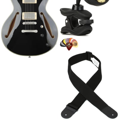D'Angelico Excel Mini DC Tour Semi-hollowbody Electric Guitar - Black  Bundle with Snark ST-8 Super Tight Chromatic Tuner... (4 Items) for sale
