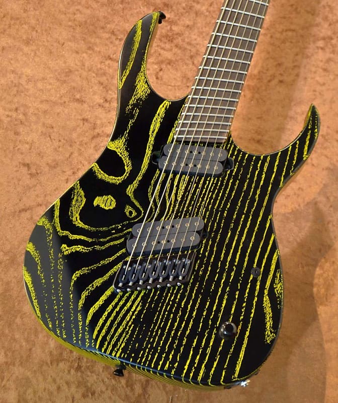 Strictly 7 Guitars Cobra K7 HT B Fannd Fret Black with Yellow Grain Fill[GSB019] image 1
