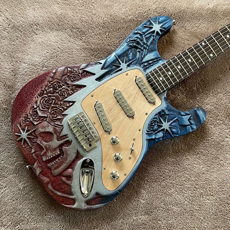 Skull and Roses Carved Woodruff Brothers Guitars - Enamel & Satin Lacquer image 1