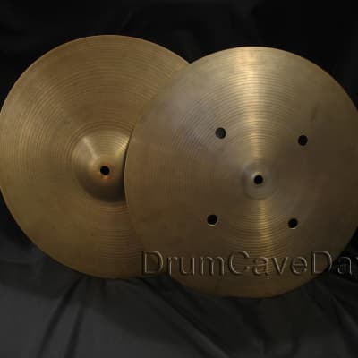 14" ZILDJIAN QUICK BEAT HI HAT CYMBALS, VINTAGE late 1970s HOLLOW LOGO, 1128 & 1202 grams image 1