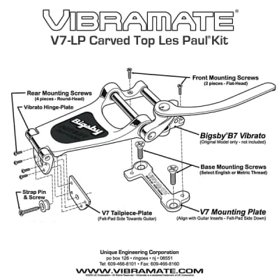 Vibramate V7-LP-G Mounting Kit for Bigsby B7 Carved Top Les Paul Guitars - Gold image 2