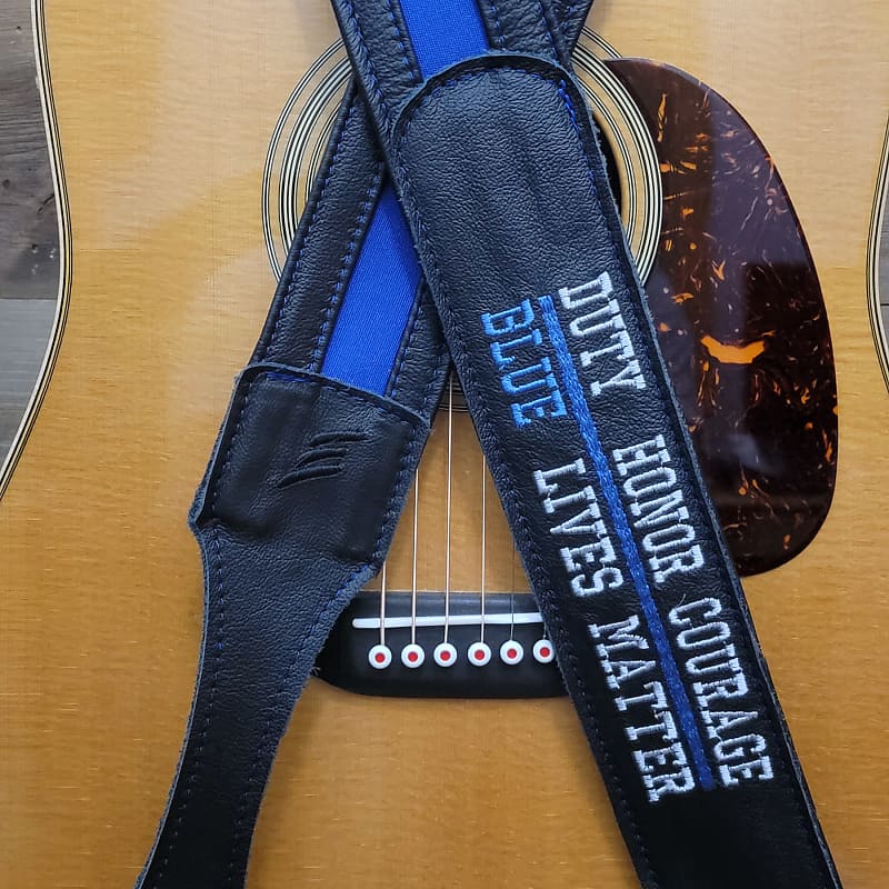 Thin blue line guitar strap top